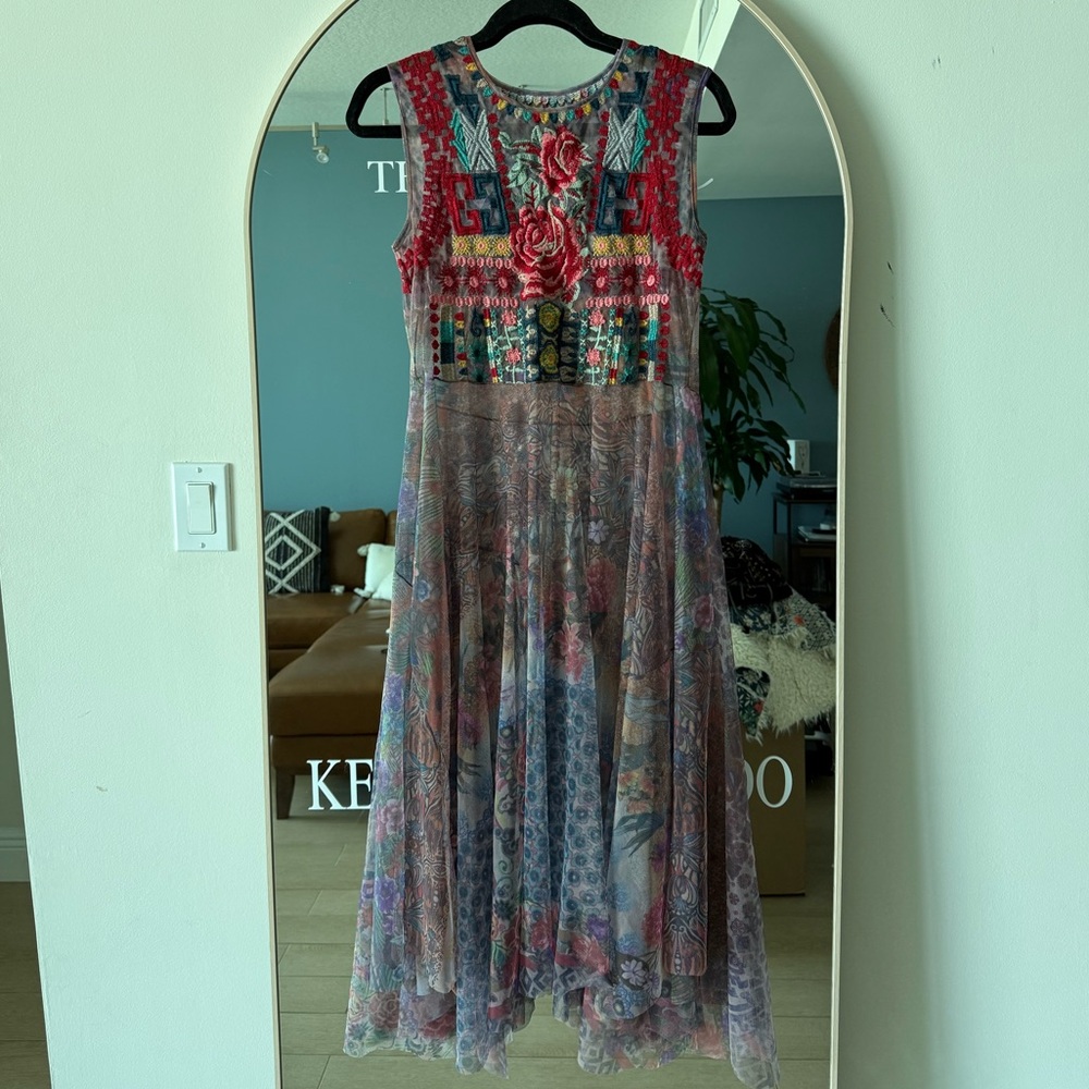 BIYA Floral Mesh Multicolor Embroidered Dress Johnny Was